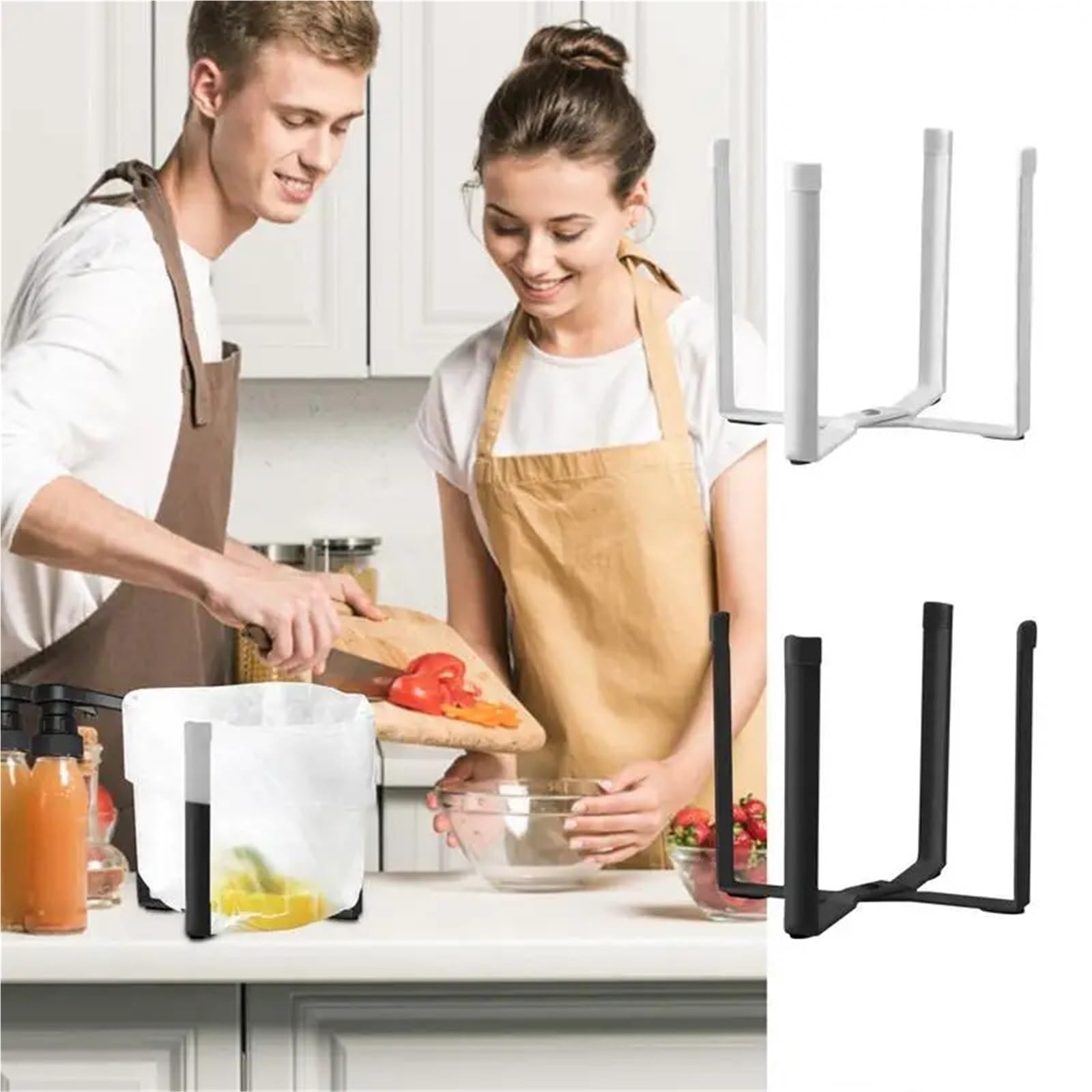 Estante for Bolsas de Basura Plegable, Soporte for Bolsa con Fondo Antideslizante, Estante for Cocina Metal, 2 uds para Bolsas(White)