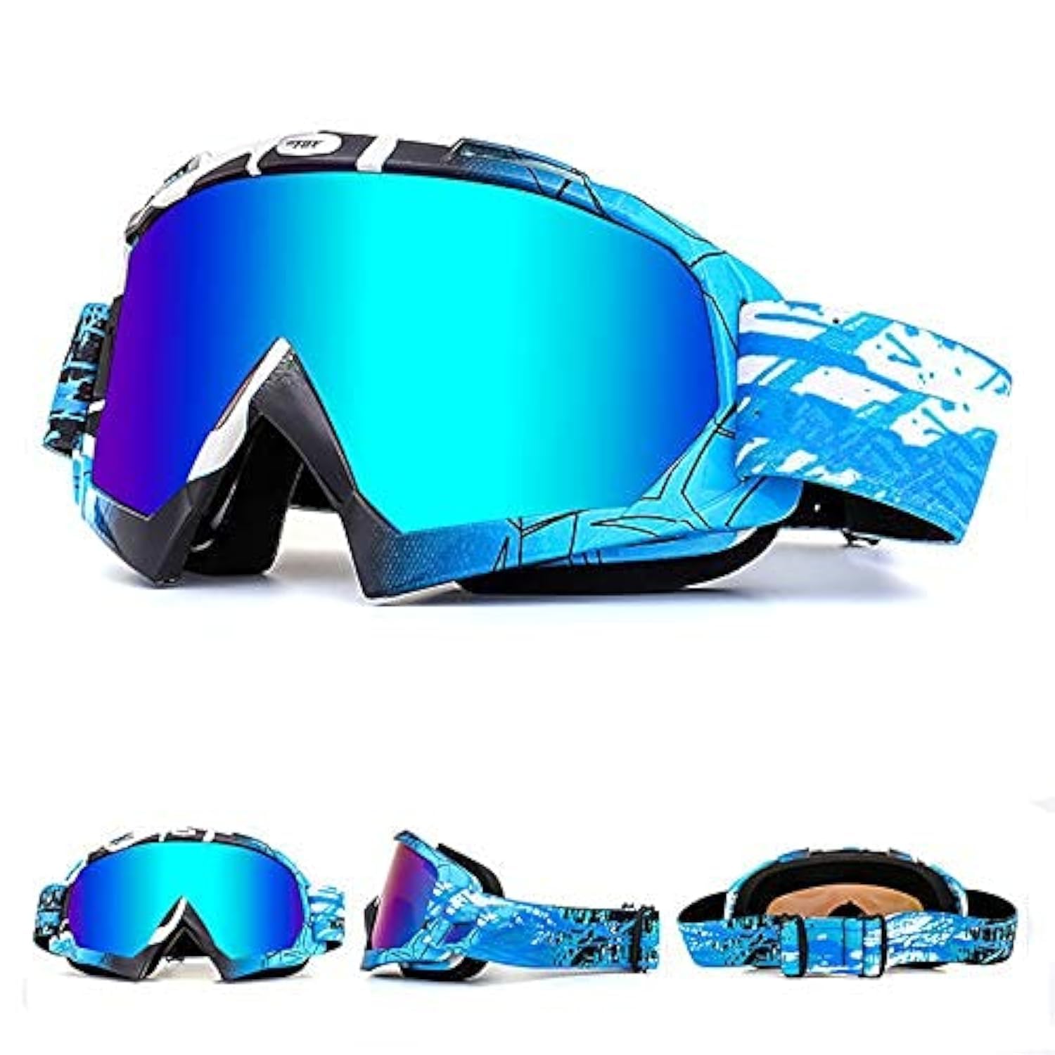OTG Ski Snow Goggles, 100% UV Protection Anti Fog Snowboard Goggles for Men Women Youth Blue