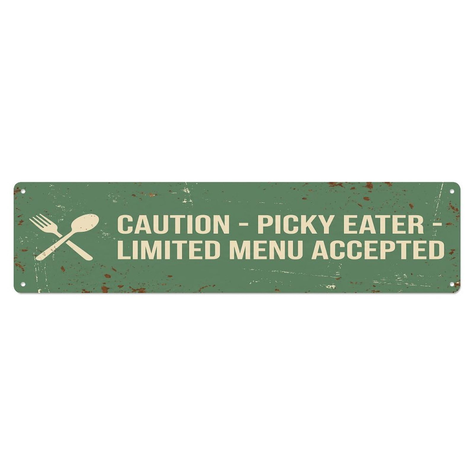 Olhnbad 4X16inch(10X40cm) Vintage Funny Caution Picky Eater Warning Metal Tin Sign