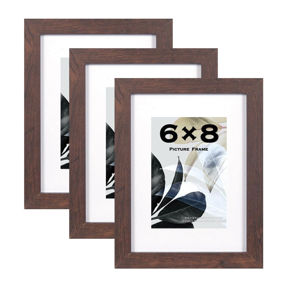 Scholar Tree Walnut 8x6 Photo Frames Set of 3 - Wooden Picture Frames for Table Top and Wall Mounting with 6x4 Mat — image 1