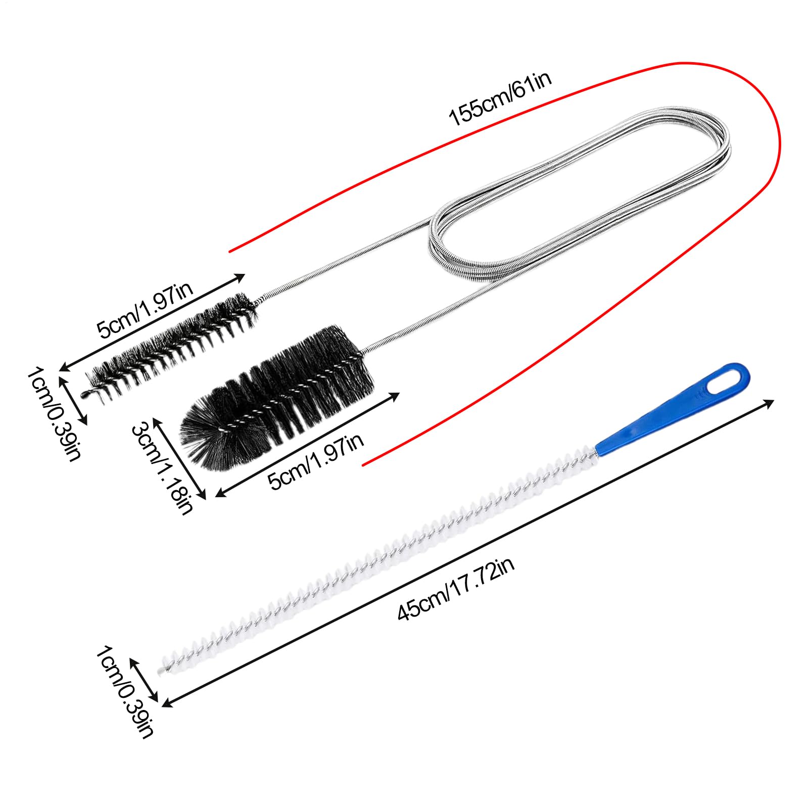 Cepillos de desagüe flexibles, juego de 2, herramienta para eliminar obstrucciones, tuberías, cabello, grasa, aceite, cuidado de conductos HVAC