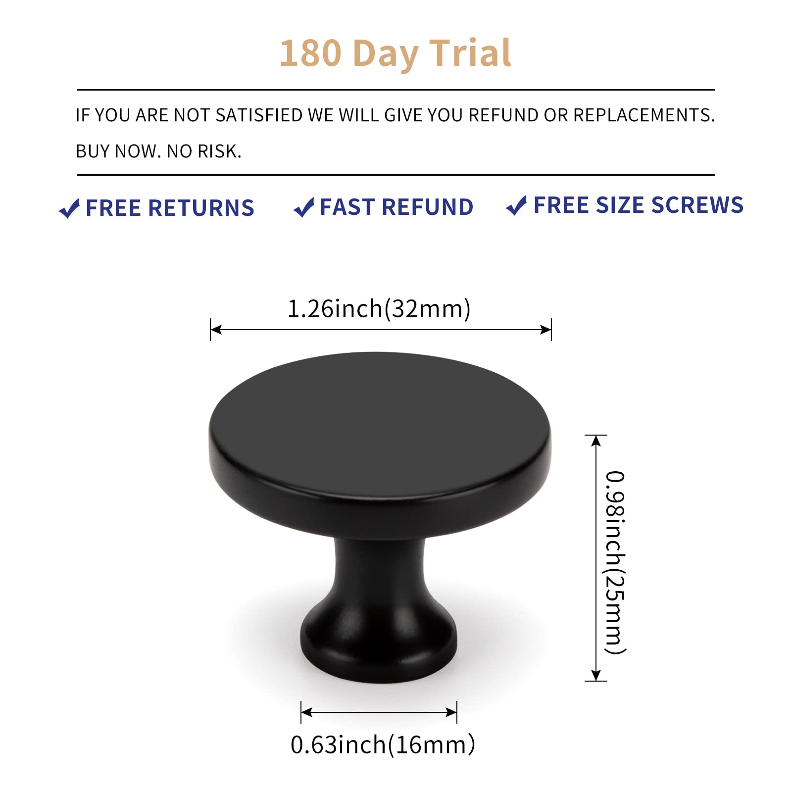 black dresser knobs Flat Black Kitchen Cabinet Knobs - Round Ringed Drawer Handles main image 1