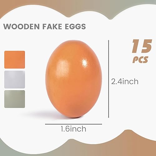 Miniatura 6 de POPLAY 15 huevos falsos de madera, huevos de gallina de madera, huevos sintéticos, pintura de huevos de Pascua para manualidades, gallinas, huevos,