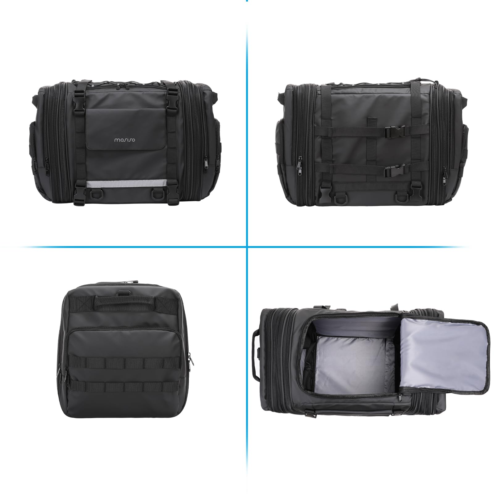MOSISO Viaggio in Moto Bagagli Borsa Portapacchi Conespandibile da 32L-48L, | Borsa Portaoggetti Moto con Sedile Posteriore con Rain Cover&Shoulder Strap Motorbike Storage Duffle Carry, Nero