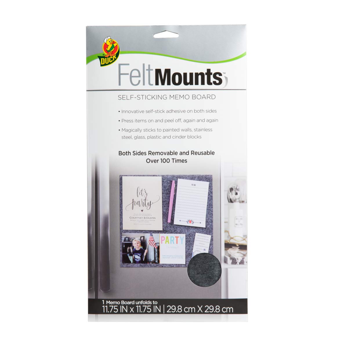 DuckFelt Mount Sticky Memo Board, Reusable, Charcoal Grey, 29.8cm x 29.8cm