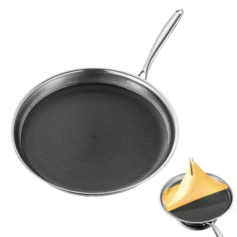UCK-KIT Nonstick Crepe Pan, Stainless Steel Flat Skillet, Stainless Steel Honeycomb Coating Pancake Pan, Tortilla Griddle Pan for Easy Cleanup, with All Stove Tops Available, PFOA Free,12.59 in