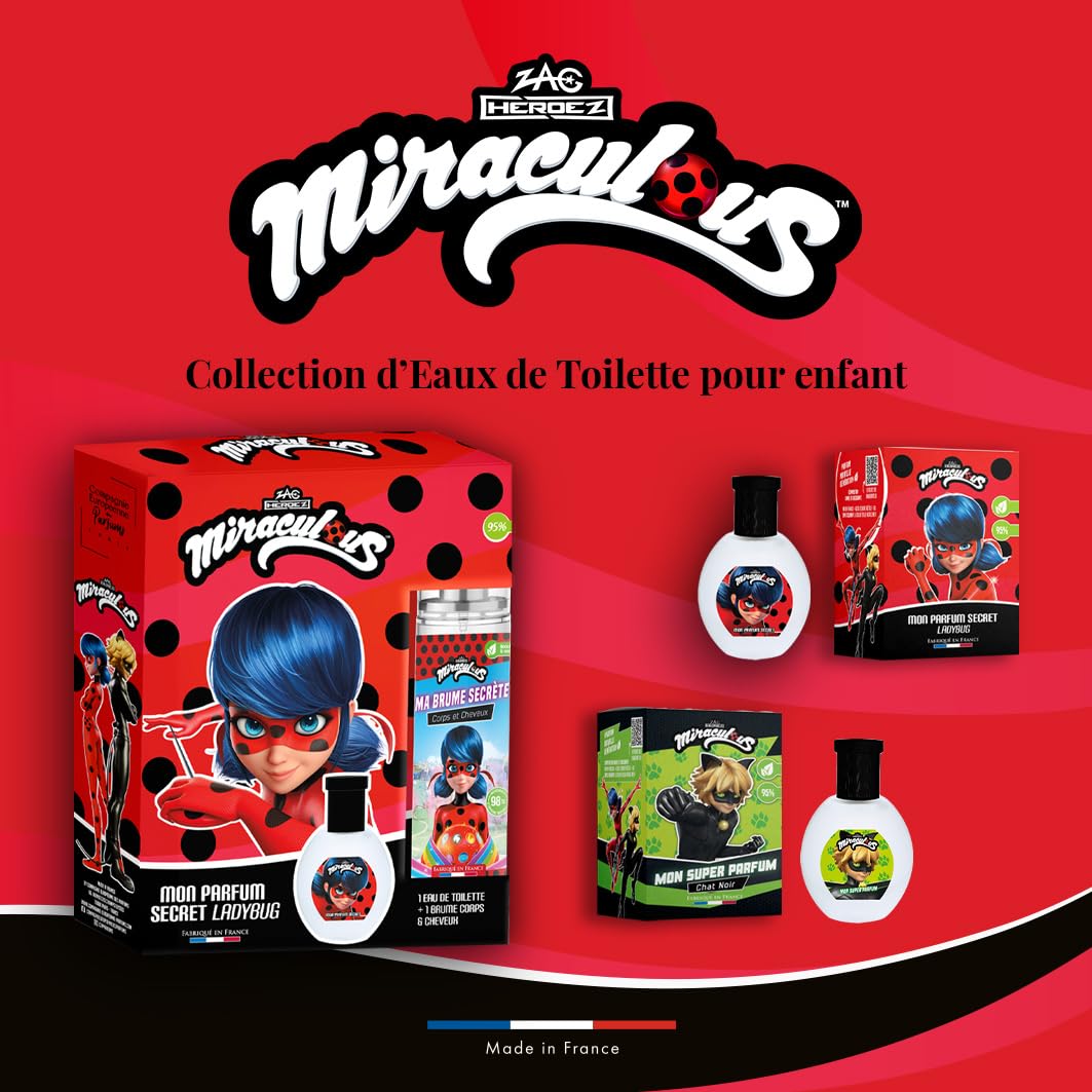 MIRACULOUS Biedronka Zestaw perfum dla dzieci dziewczynki woda toaletowa 30 ml + 1 perfumowana mgiełka 100 ml owocowo-kwiatowy zapach Wyprodukowano we Francji