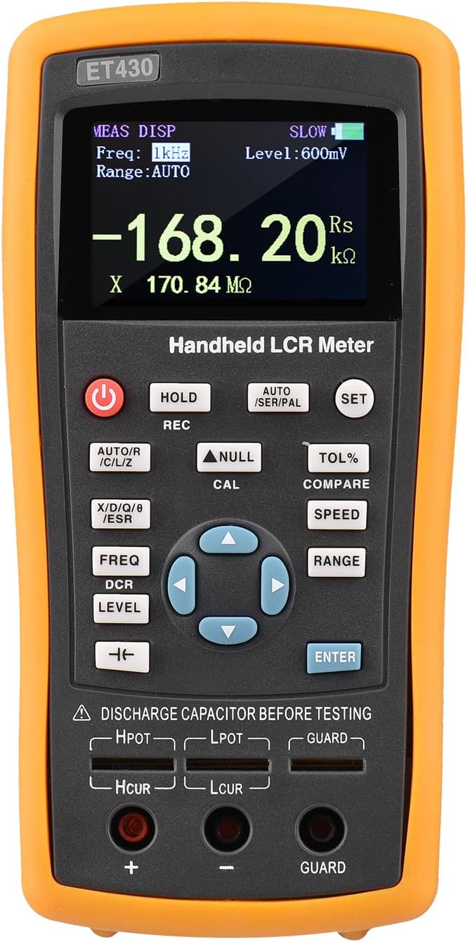 LCR Meter, 2.5-inch L Digital Handheld 100kHz LCR Multimeter Tester for Inductance Capacitance Resistance Measuring 0.6 Vrms
