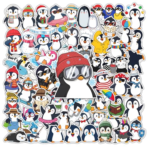 HIZILY 50 Pcs Penguin Stickers Cute Penguins Vinyl Decal Waterproof Animal Sticker Laptop Water Bottle Scrapbook Phone Skateboard Fridge Guitar Luggage Helmet Gifts for Teens Adults Friends
