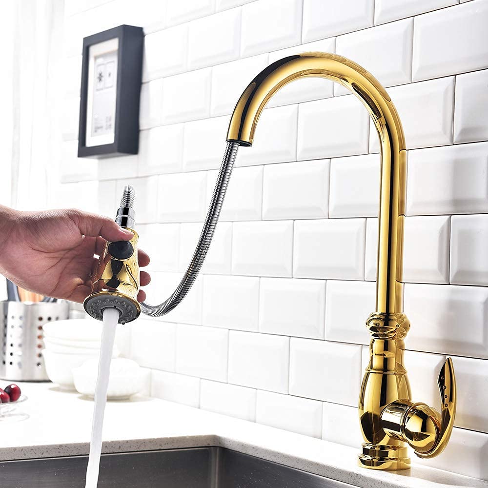 Rubinetti per lavello ， Rubinetto per lavello da Cucina Ottone 2 modalità Estraibile Rubinetti per lavabo con Miscelatore per Acqua Calda e Fredda monoforo Comfortable Anniversary