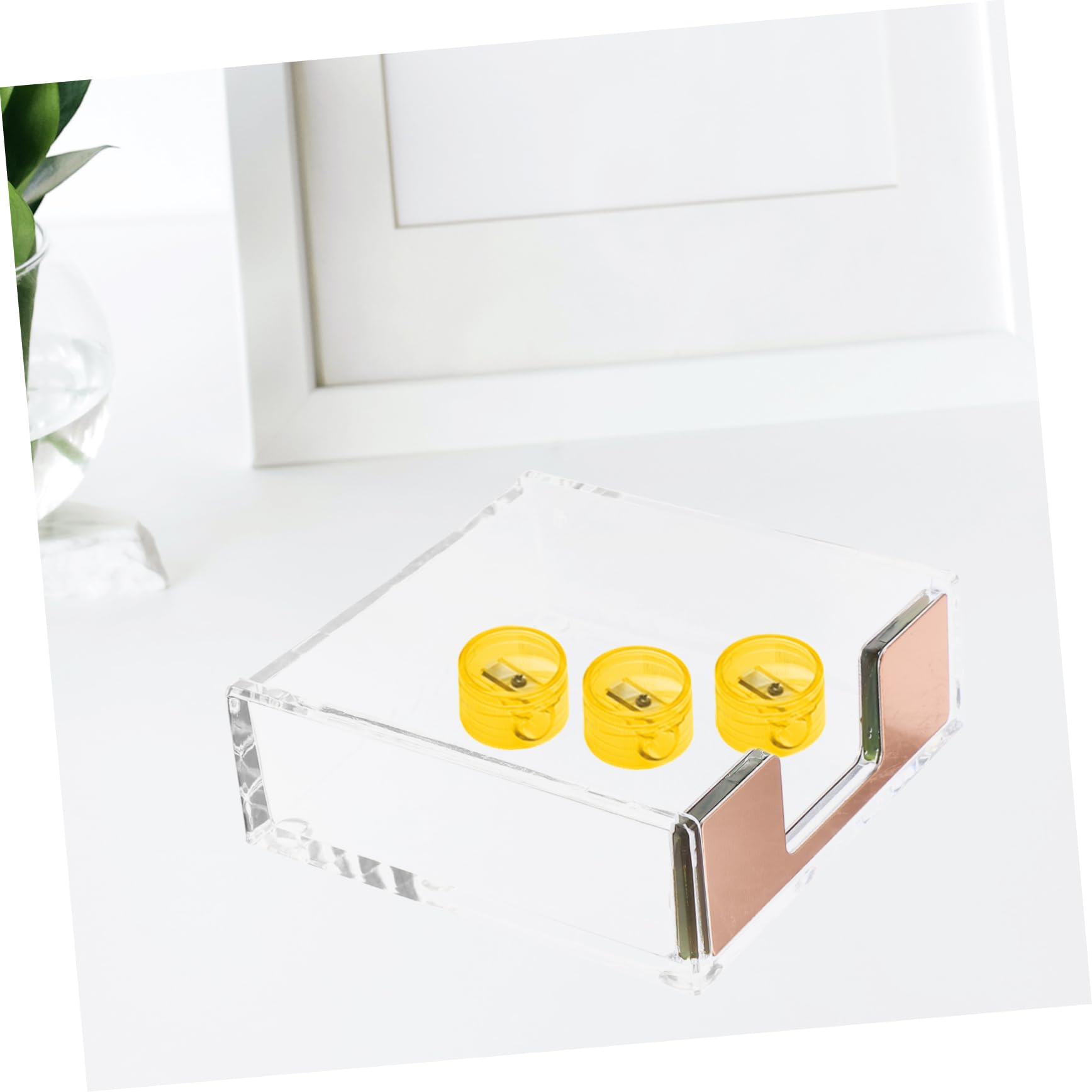 Operitacx 3 Pezzi organiser scrivania organizzatore per scrivania blocco note distributore carta penna chiaro contenitori Titolare del biglietto da visita porta graffette Acrilico Rose Gold