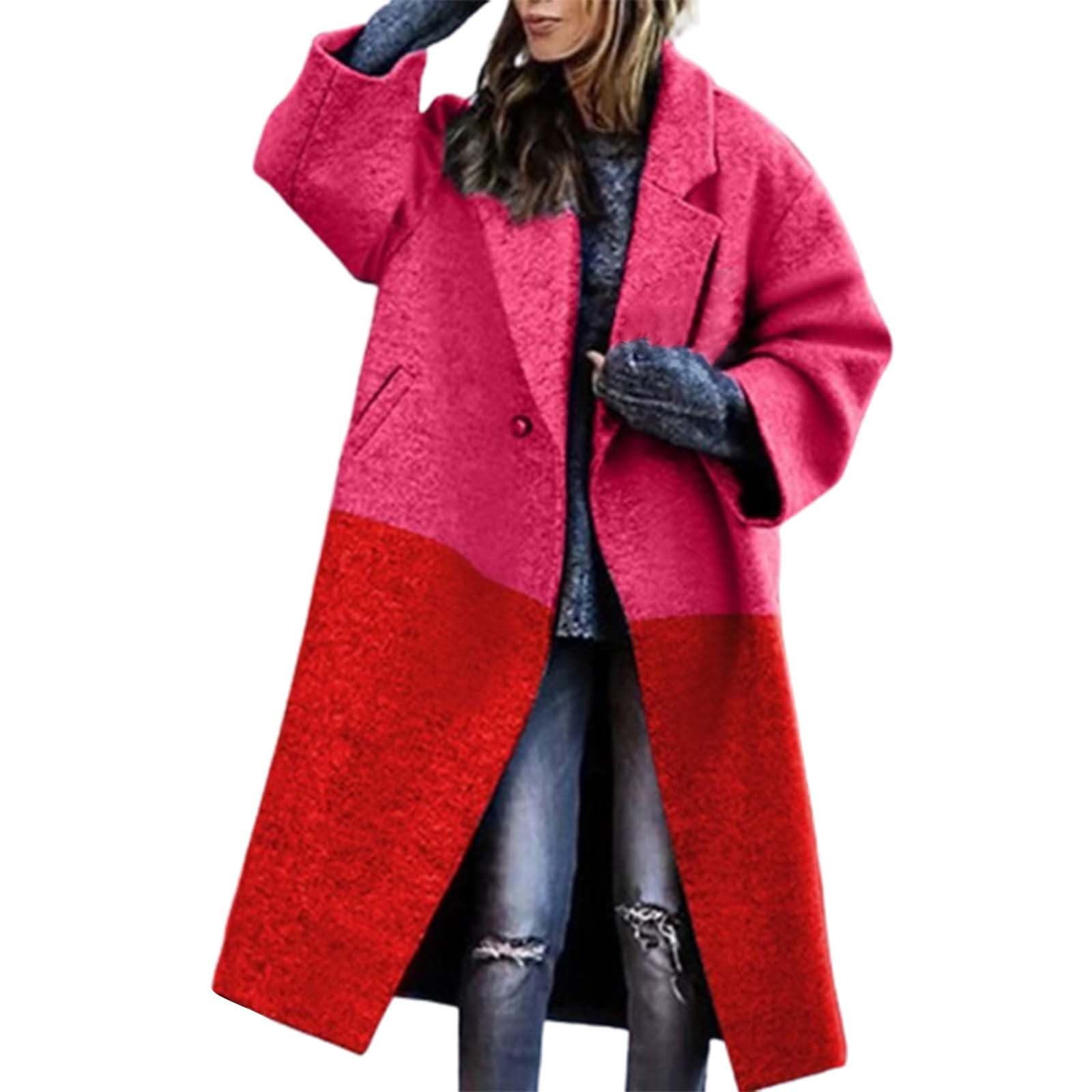 Giacche da donna invernali lunghe invernali in misto lana cappotto elegante colore Block giacca invernale da donna calda giacca da donna colletto dentellato giacca blazer trench cappotto invernale