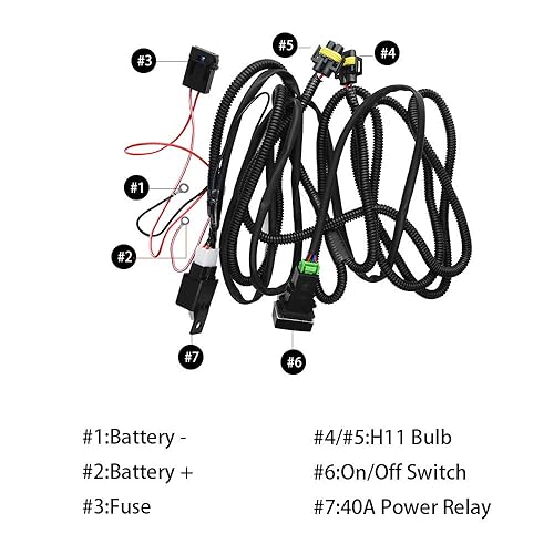 Miniatura 2 de H11 880 881 H9 H8 Lámpara de luz antiniebla Arnés de cableado Conector de cable con relé de 40 A e interruptor de encendidoapagado Kits apto para