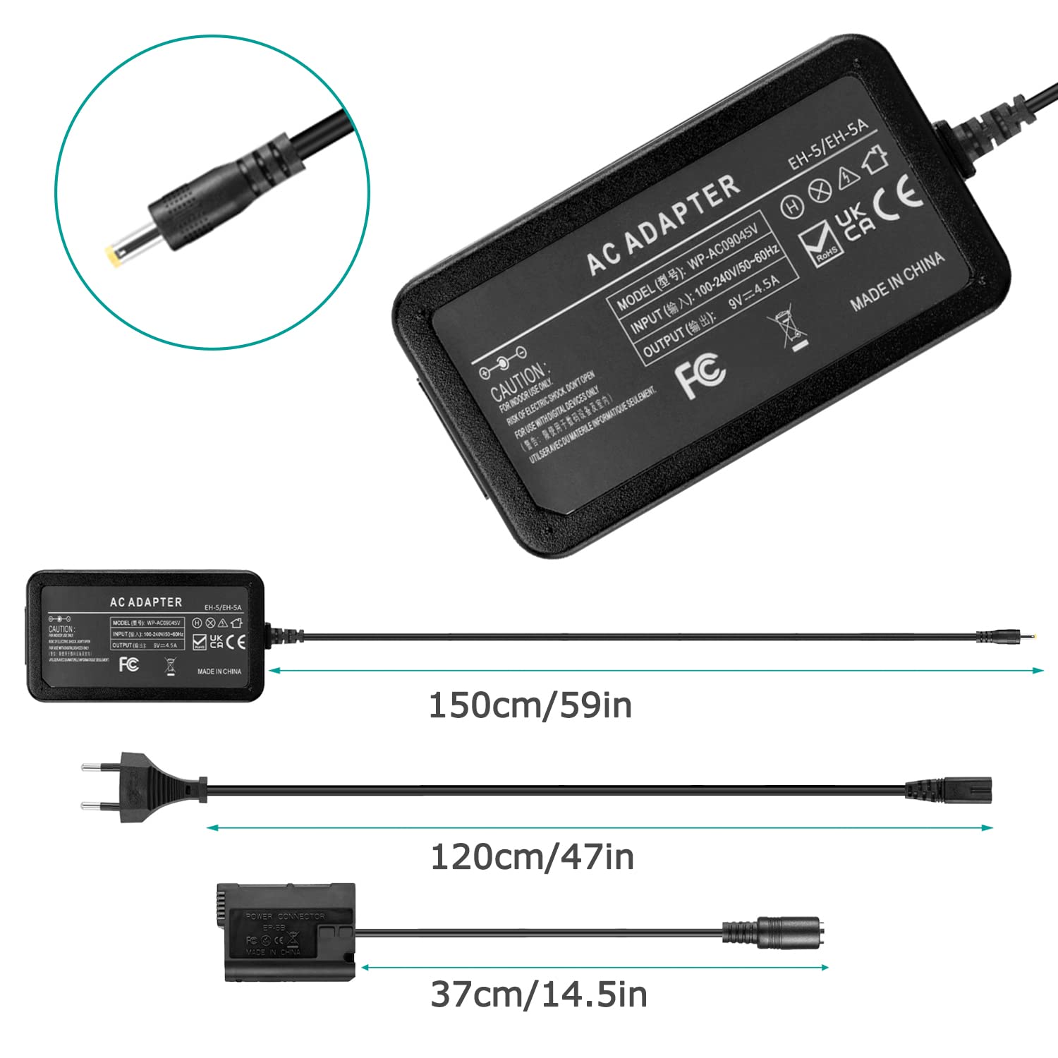 EH-5 Adattatore di alimentazione CA EP-5B Accoppiatore CC EN-EL15 Batteria fittizia per fotocamere Nikon Z7 Z6 D7500 D7200 D7100 D7000 D850 D810 D800 D800E D750 D610