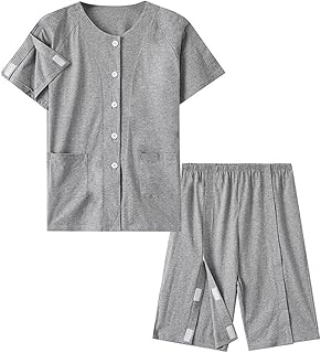 Men Tear away Surgery Recovery Suit, Fully Open Post invalid Set, Paralyzed Bedridden Patient Clothing,Comfortable Clothes for Fracture or Injuried Patients(Gray,M)