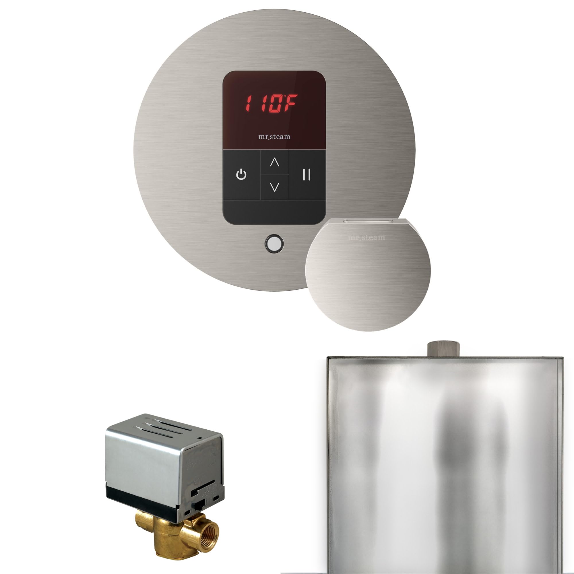 Mr Steam Basic Butler Steam Shower Ctrl Pkg w/Round iTempo Control and Steamhead in Brushed Nickel