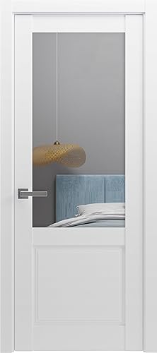 Lucia 1533 seda blanca con vidrio transparente para interiores sólidos, 36 x 80 pulgadas, mango de marco de panel regular, puertas resistentes para