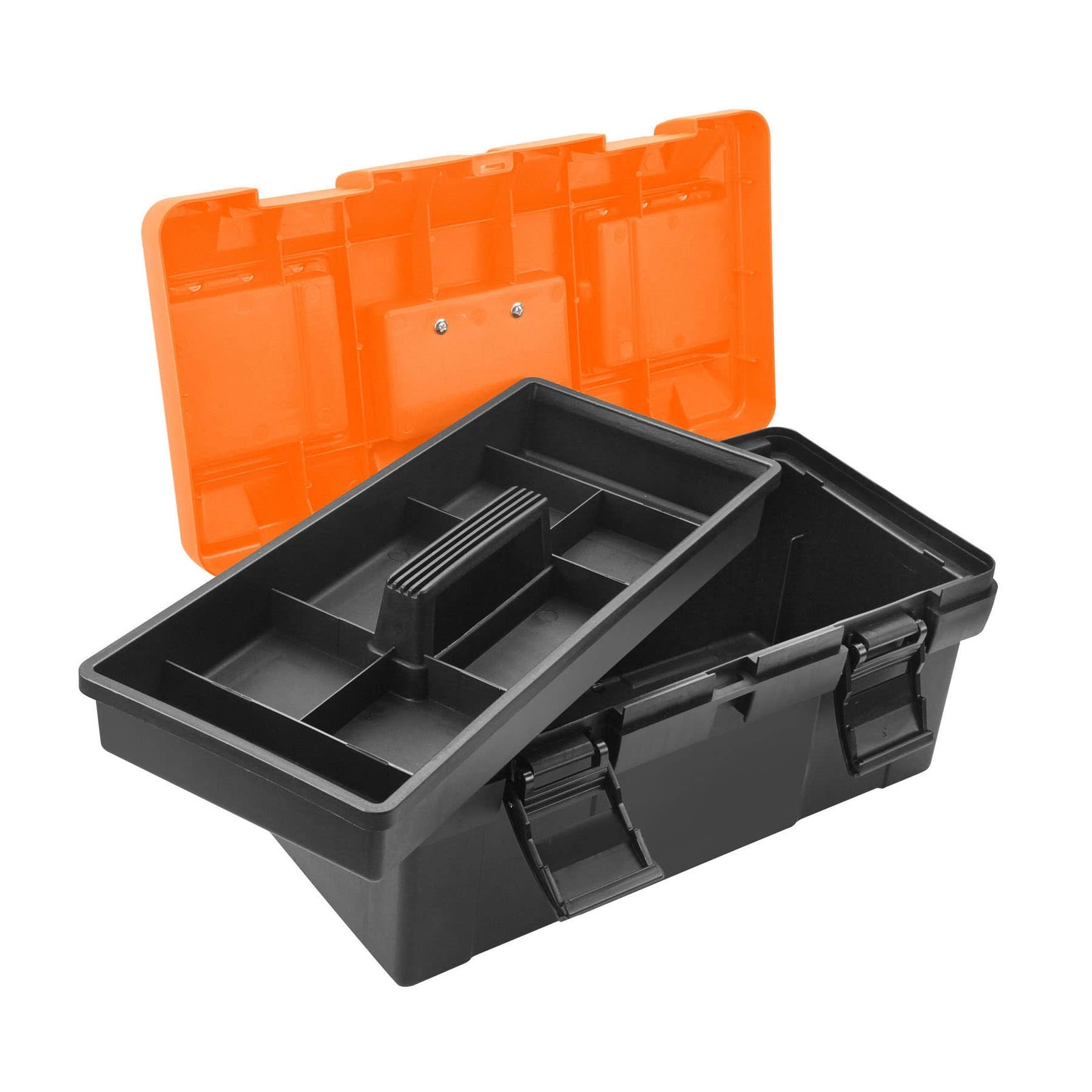 Wokin Waterproof Toolbox Storage Heavy Duty Latch Portable Tote Tray 15Inch For Tools And Small Parts 17'' Large Heavy Duty Plastic Tool Box With Handle & Tray - Lockable Storage