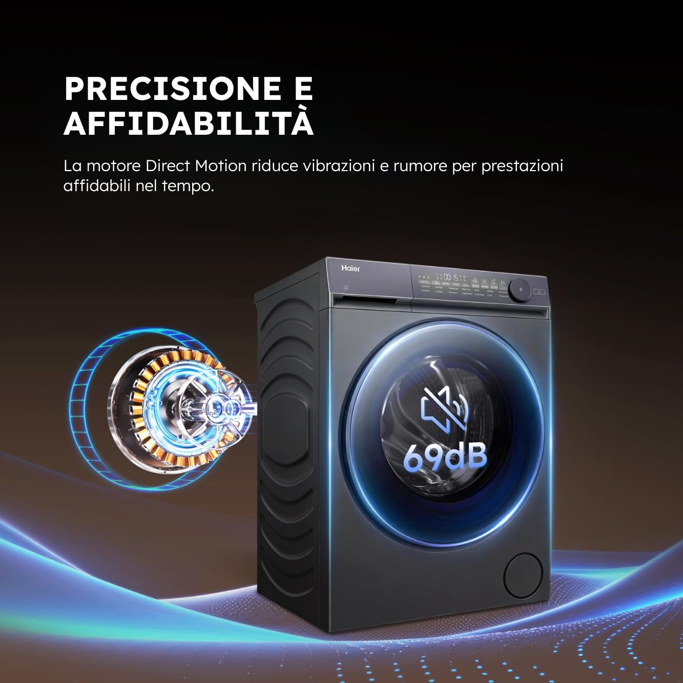 Haier X Serie 7 Lavatrice Slim 8 kg, Libera Installazione, Carica Frontale, Classe A-25%, 1400 Giri, Motore Direct Motion, Wi-Fi, hOn, 60 x 50 x 85 cm, Antracite Starry Silver - HW80-B14367GTUIT