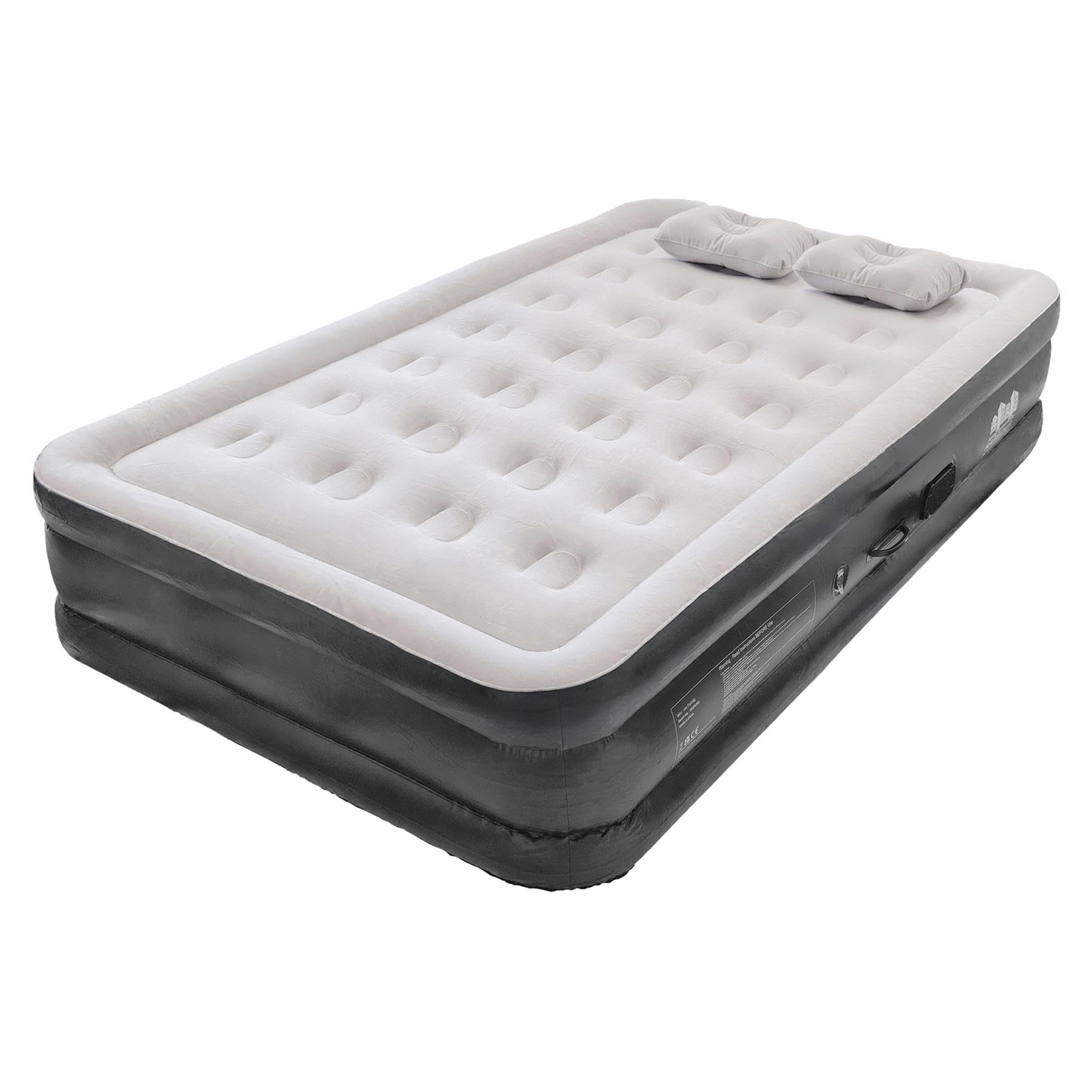 Harbour Housewares Double Airbed with Electric Pump - Raised 42cm Inflatable Air Mattress, Flocked Top Camping Bed for Guests, Sleepovers & Camping with Carry Bag - Black/Grey