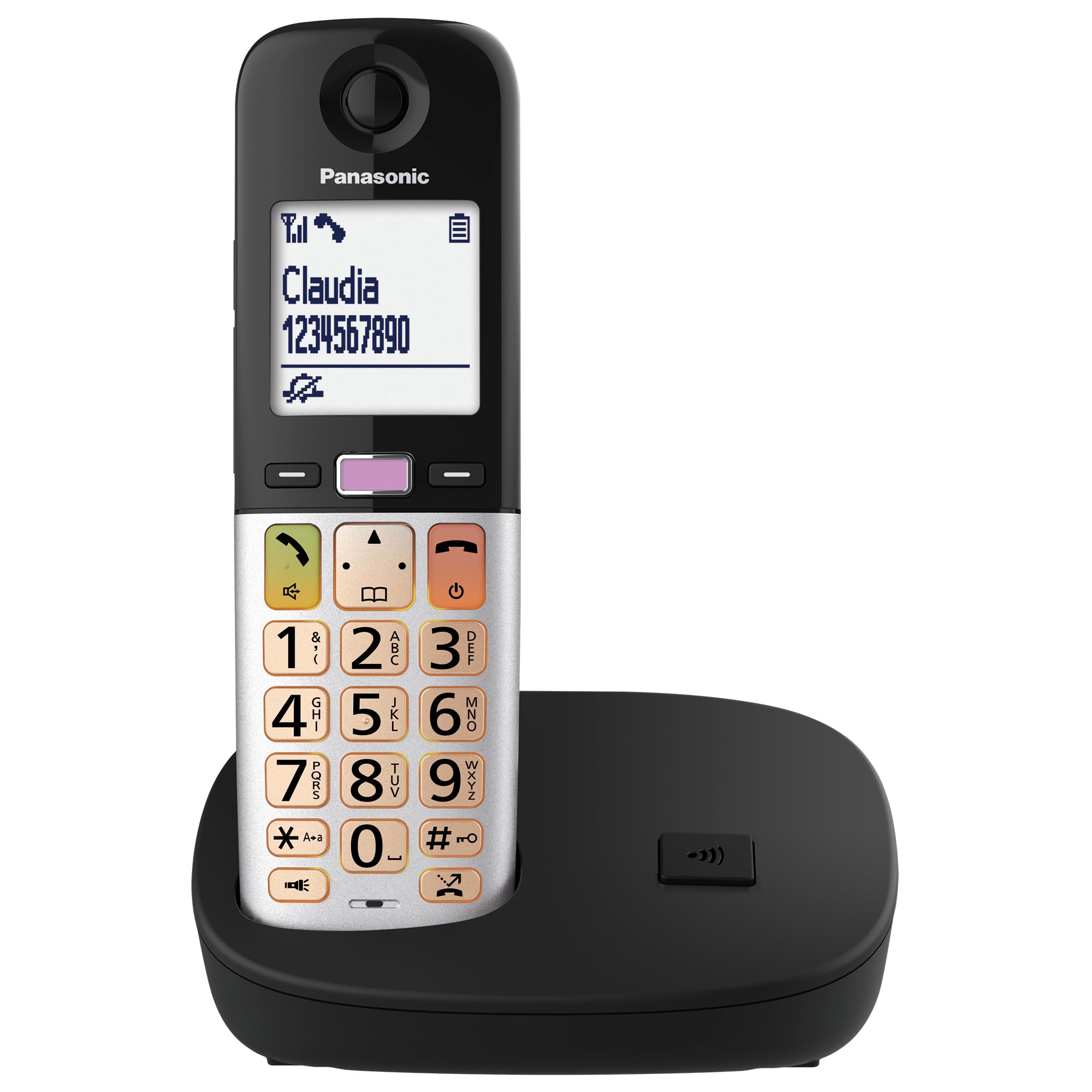 Panasonic KX-TGU410EXB Bezprzewodowy telefon cyfrowy z automatyczną sekretarką, jednostką podstawową i 1 słuchawką, wyświetlaczem LCD, ulubionymi połączeniami, latarką, kompatybilny z aparatami