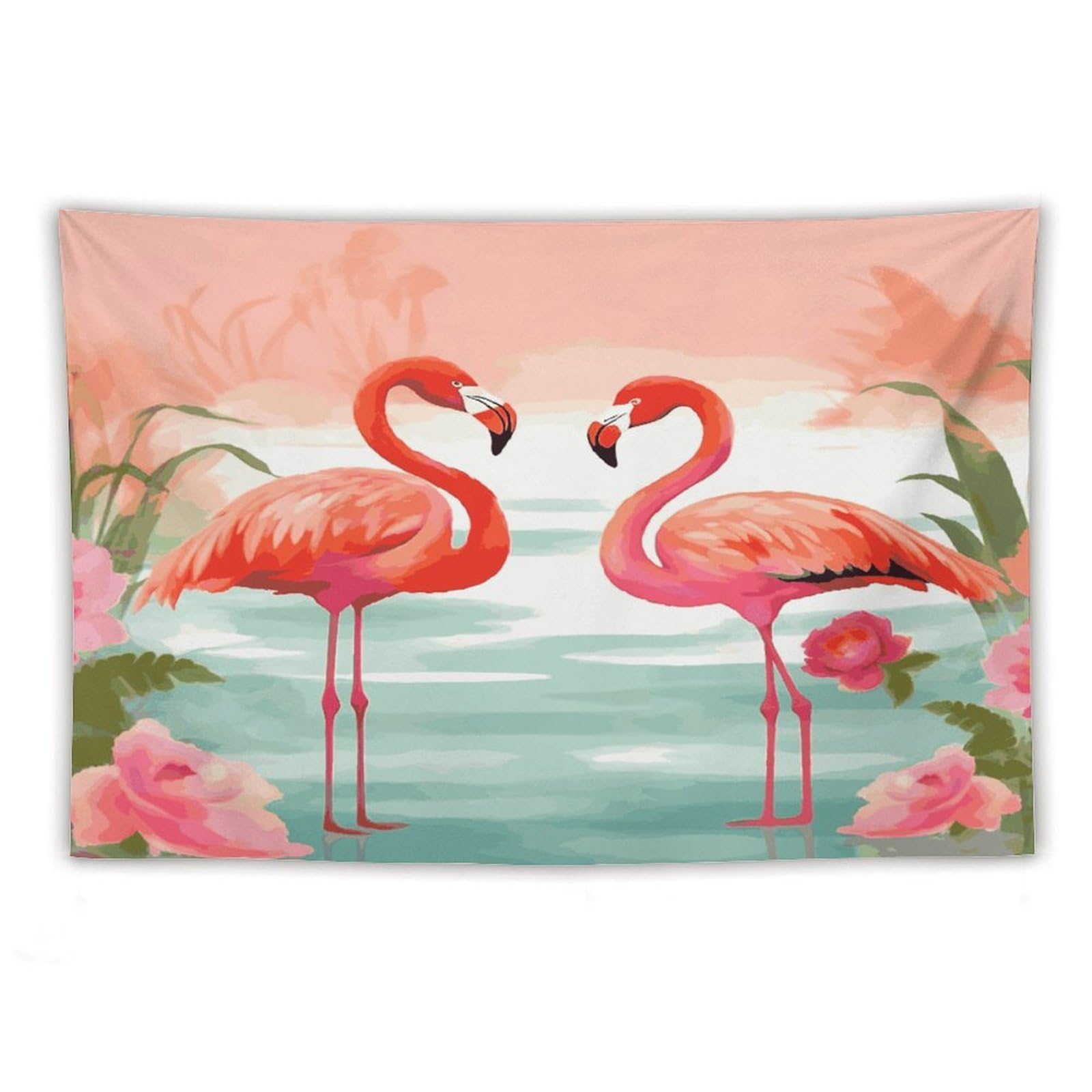 LDGSUPH Two Red Flamingos Tapestry Wall Hanging Decor Anti-fading Aesthetic Wall Tapestries Fashion Wall Blanket Decor Modern Wall Art Tapestry for Bedroom Home Decor 60"x90"
