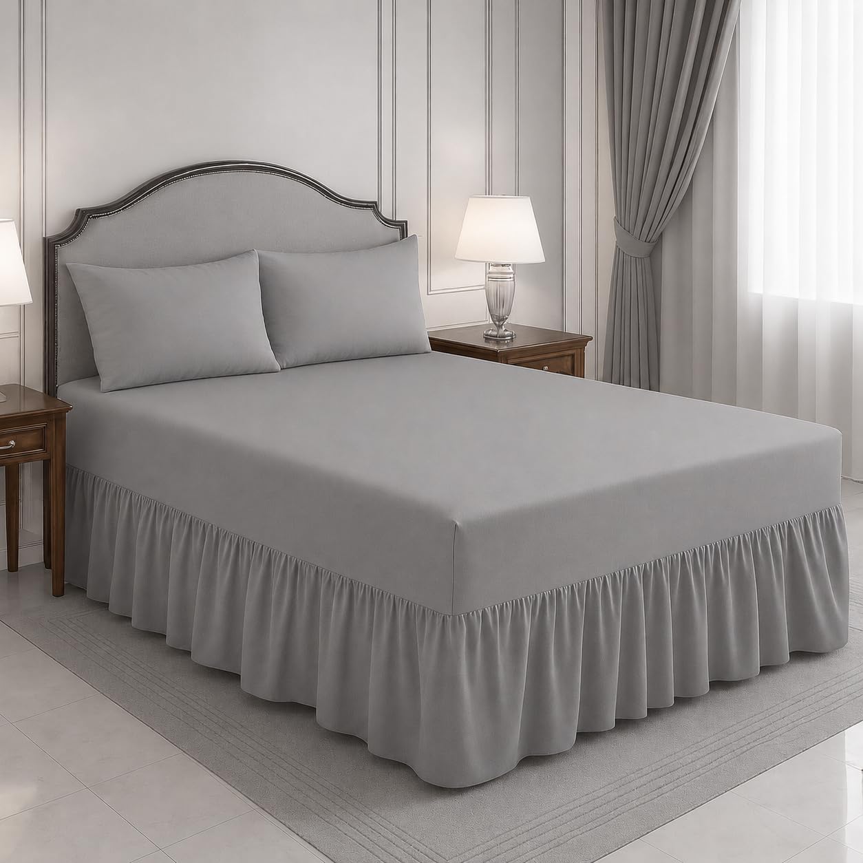 ARLINENS Frilled Valance Sheets for Single Bed Extra Deep Plain Dyed Polycotton Sheet (Grey,90 x 190 + 39 cm)