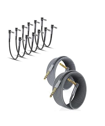 RUXELY Guitar Patch Cables 6-Pack and Angle 6.35mm TRS Instrument Cable 15FT 2Pack