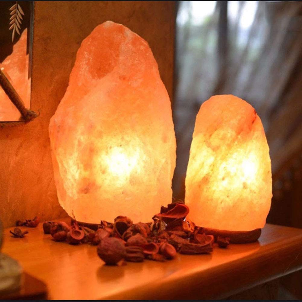 Lámpara de Sal para el hogar, lámpara de Sal Rosa del Himalaya, Cristal de Roca 100% Natural, Base de Madera, luz de Noche para Dormitorio con Fuente de luz