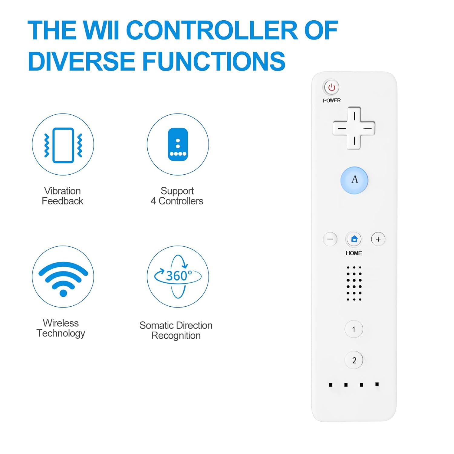 Crifeir Wii Remote 2 Pack - Compatible with Wii and Wii U, Controller Accessories Include Silicone Case and Wristband（White）
