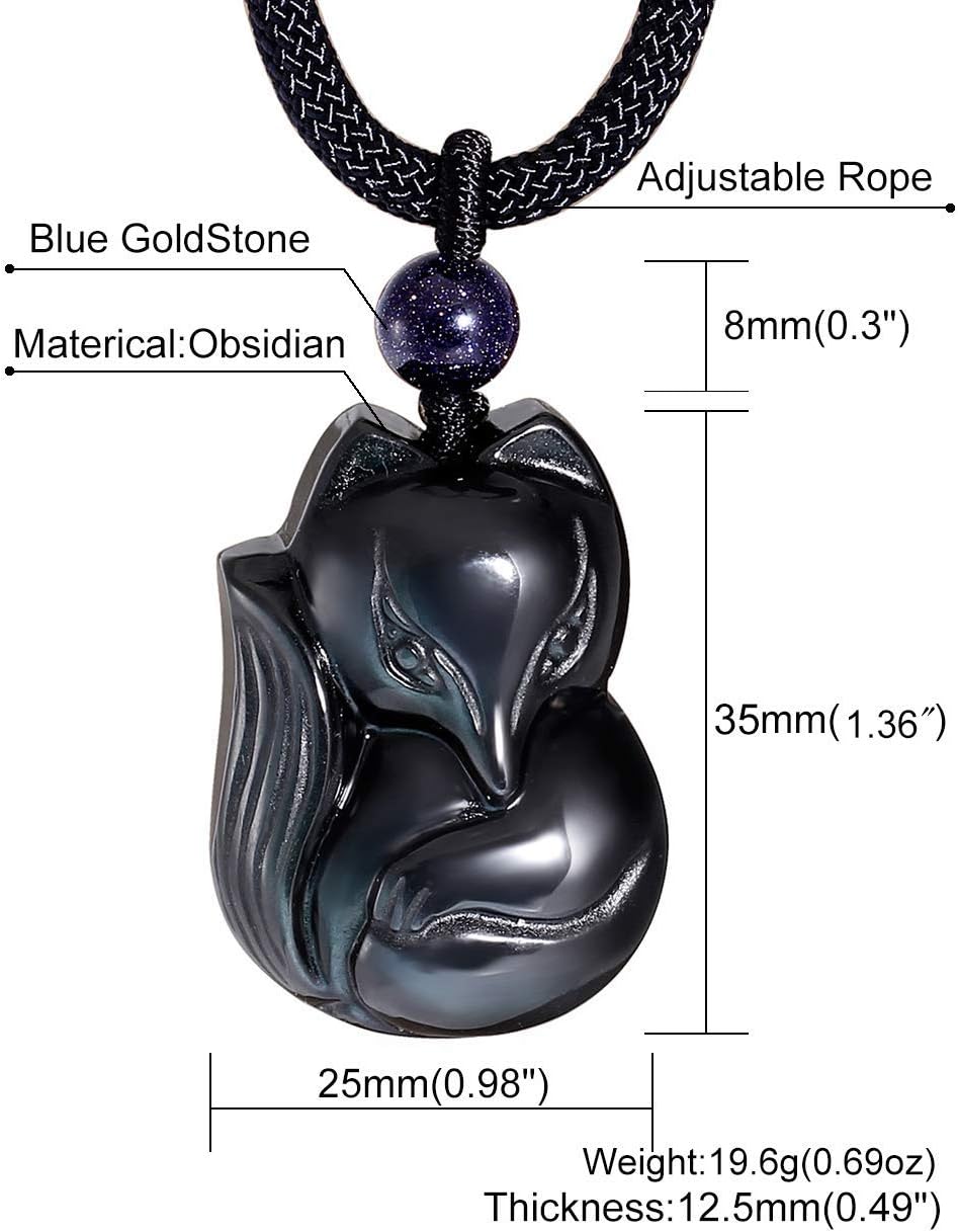 Obsidian Fox Necklace Pendant for Women Healing Energy Crystal Amulet Animal Gifts - Image 5