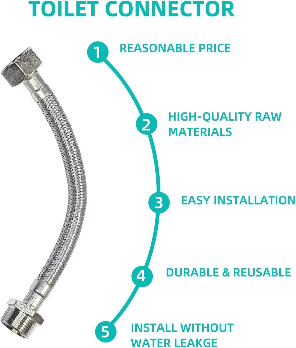 Toilet Hose 7/8 Female to 7/8 Male Ballcock Toilet Supply Line Brass Threaded Connector Hose Extension Bidet Sprayer Adapter Water Tank Connection 8 INCH