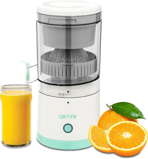 QKTYB Electric Citrus Juicers Orange Juicer Portable USB Rechargeable Lemon Squeezer Wireless Lime Squeezer Hands-Free Masticating Orange Juicer, One Button Operation for Lemon, Orange, Citrus