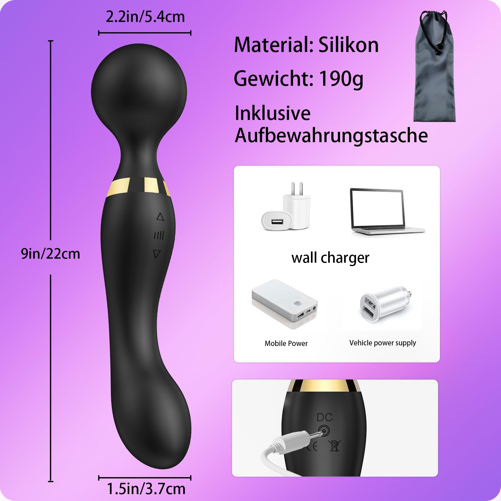 Doppia testa femminile Sextoys vibratori femminili Dildo, 20 modalità e 8 velocità, Sextoys per il sesso godere Sextoyse anale Anus vibratori clitoridei femminili personali e di coppia (Nero)