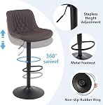 YOUTASTE Modern Brown Bar Stool Set of 1 Adjustable Barstool Luxury Upholstered Single Bar Chair Faux Leather Counter Height Bar Stools Swivel Barstools with Back for Home Kitchen Island