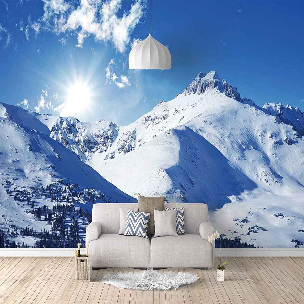 Papier Peint Canevas Panoramique Montagne de Neige Blanche