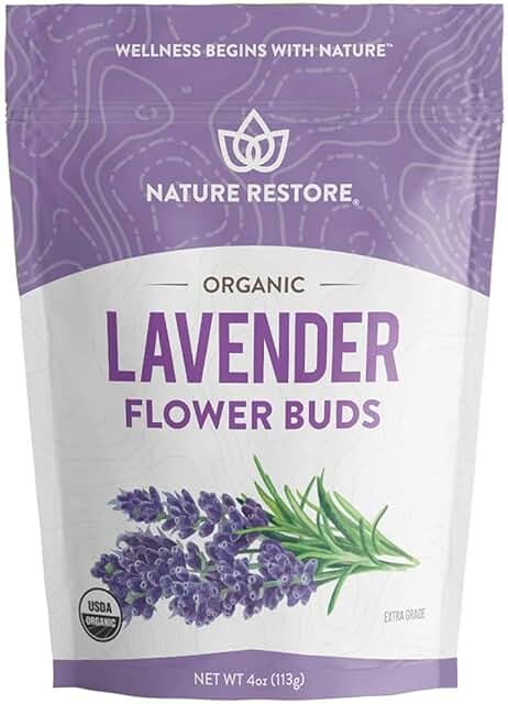 Nature Restore USDA Certified Organic Dried Lavender Flowers, Loose Leaf, Extra Grade, 4 Ounces