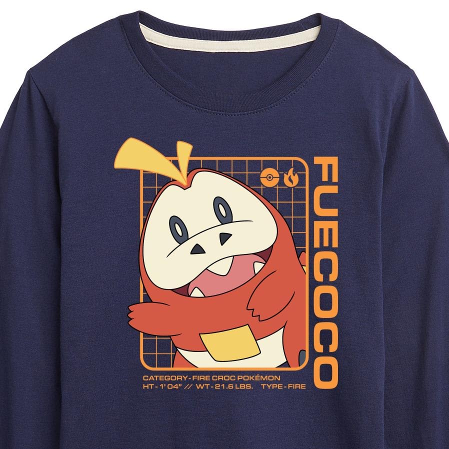 HYBRID APPAREL - Pokémon Fuecoco Stats - Kids Long Sleeve Graphic T-Shirt3