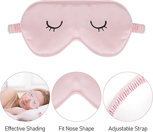 Miniatura 4 de Lusofie 2 máscaras de seda para dormir para niños, máscara ajustable para dormir de ojos, máscara para dormir con pestañas lindas, cubierta de ojos