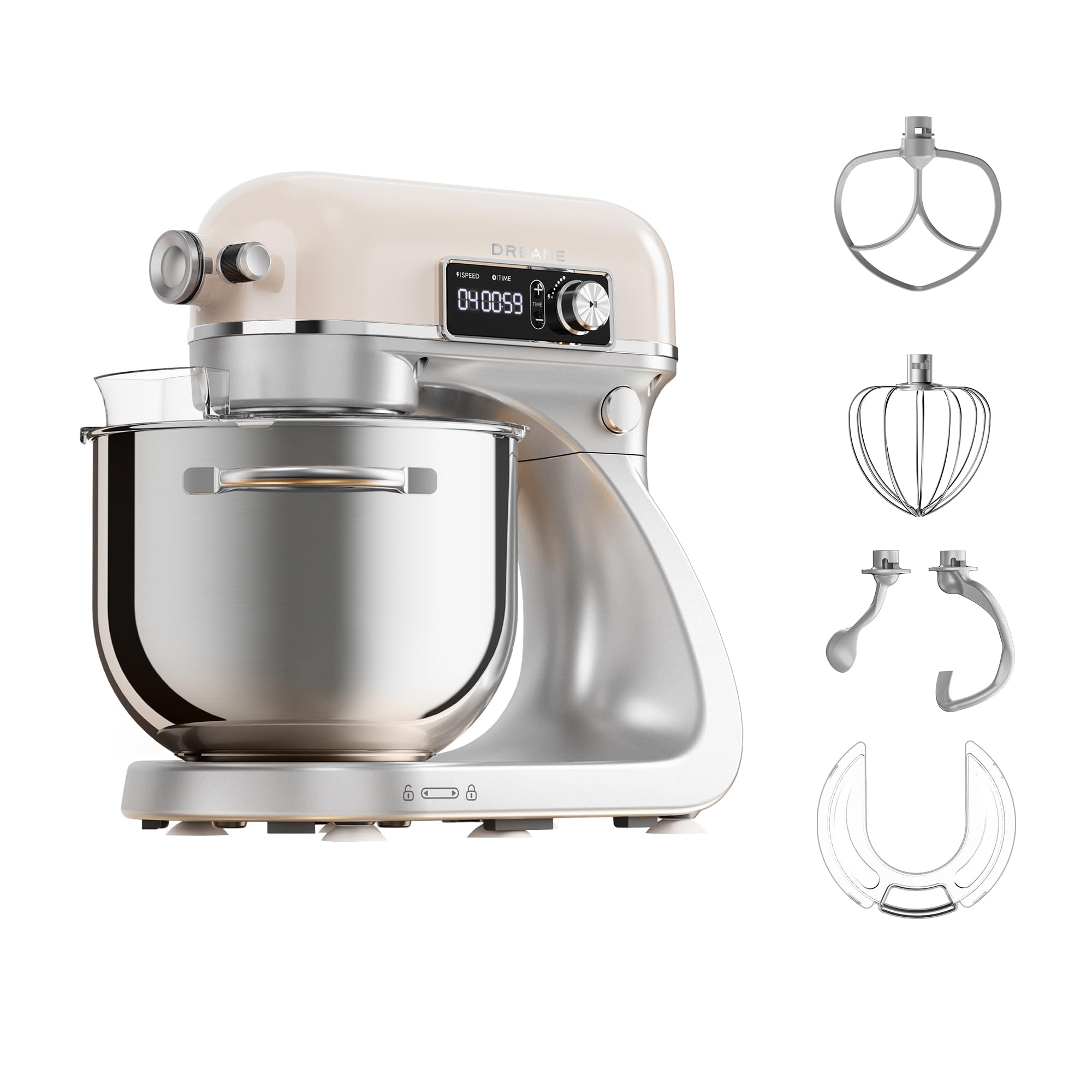 DREAME MX60 Kneader The 6 L bowl works with a patented double hook system and a silent 800 W DC motor, 2 speeds and accessories allow you to perform any task