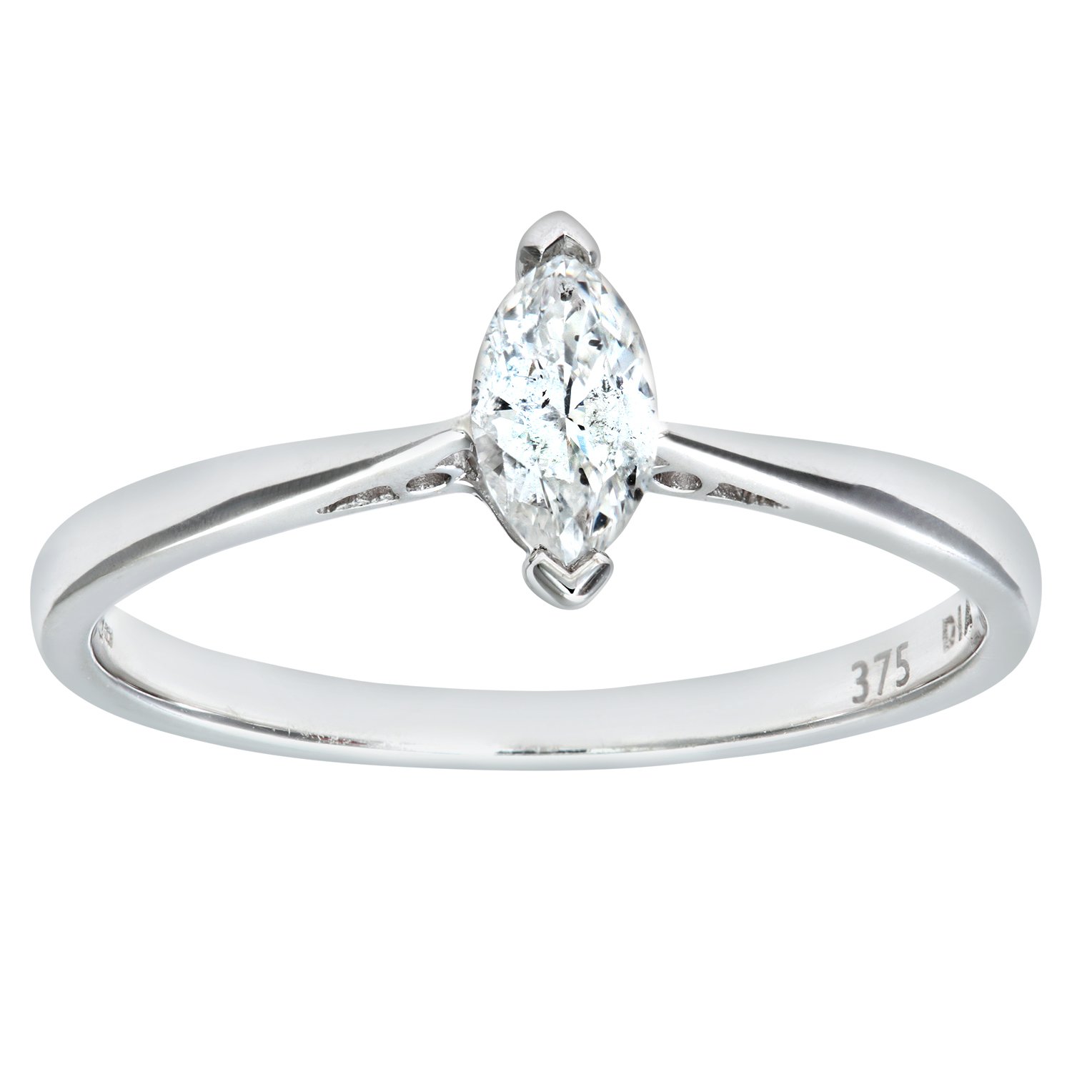 Women's 9 ct White Gold 0.25 ct Marquise Diamond Solitaire Engagement Ring