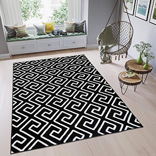Tapiso Fire Alfombra de Salón Diseño Moderno Piso Negro Blanco Estil