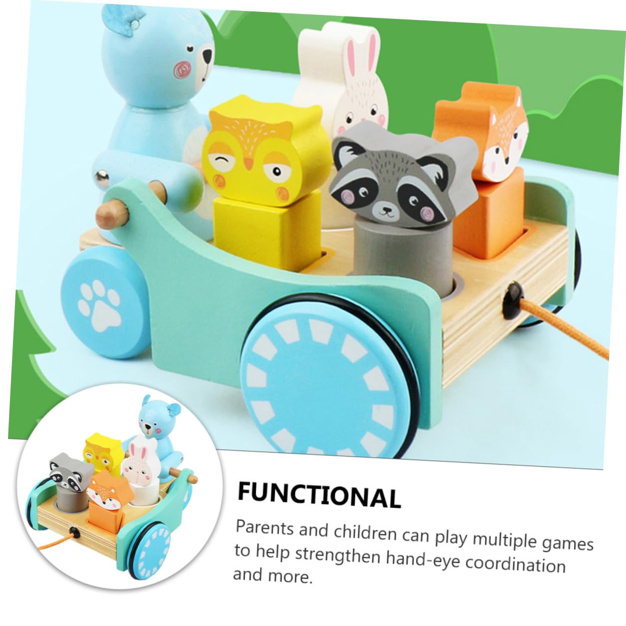 Carrito de Arrastre de Madera Diseño de Animales para Niños