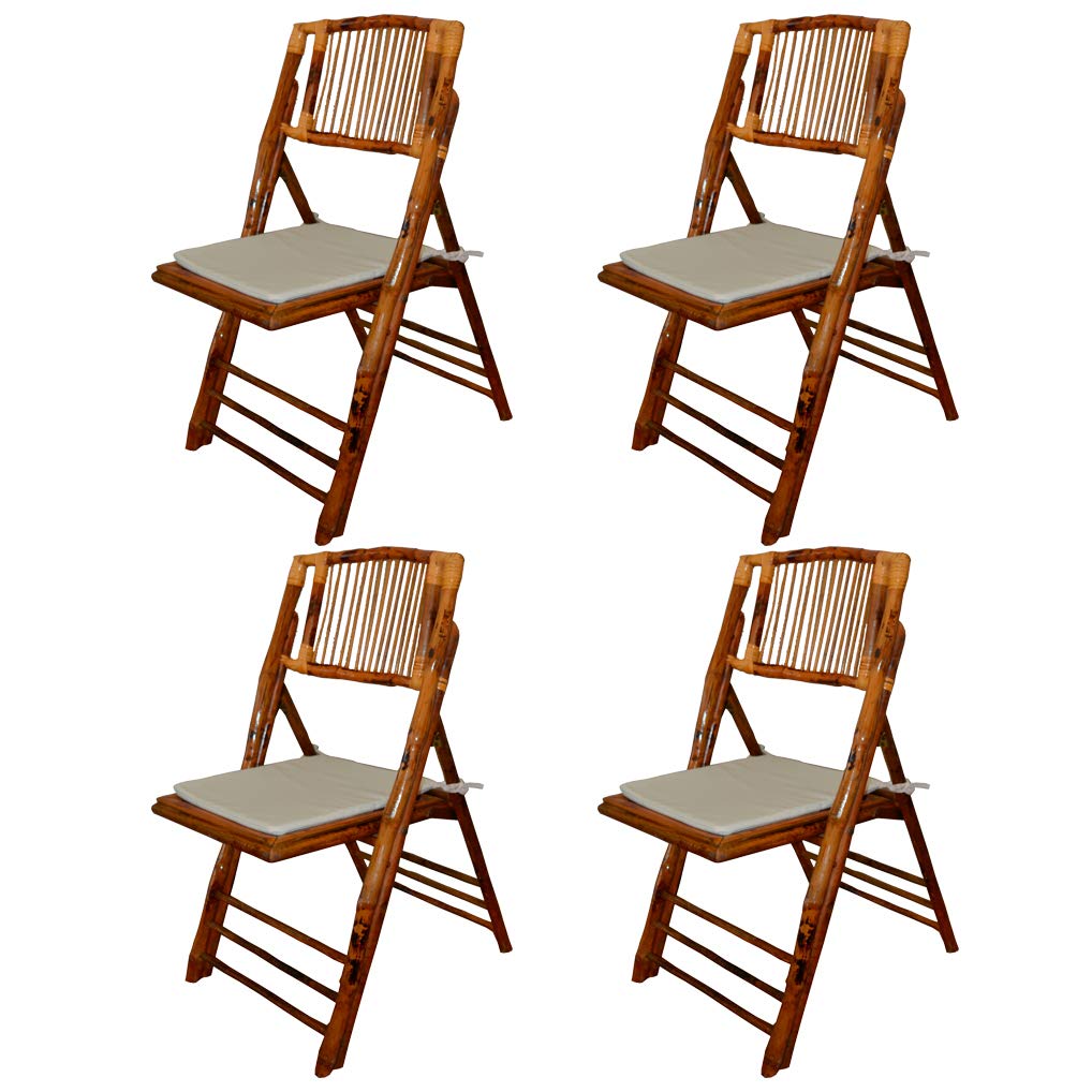 EME 4 Sillas Plegable Bambú Madera Natural con Cojines Incluidos. Incluye 4 Sillas y 4 Cojines. Sillas Elegantes para Eventos, Plegables y Resistentes. Estilo Rústico.