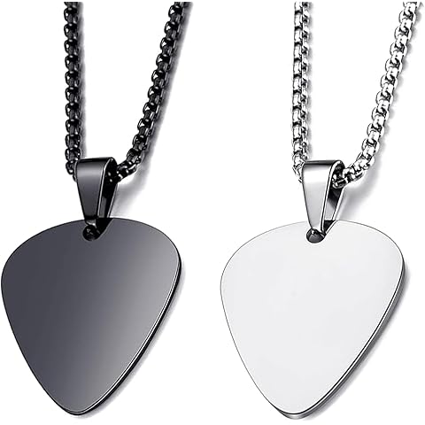 Guitar Pick Necklace, 2 Pcs Matching Picks Necklace for Men Women Stainless Steel Guitar Pick Pendant with Gift Bag Perfect for Girlfriend Boyfriend