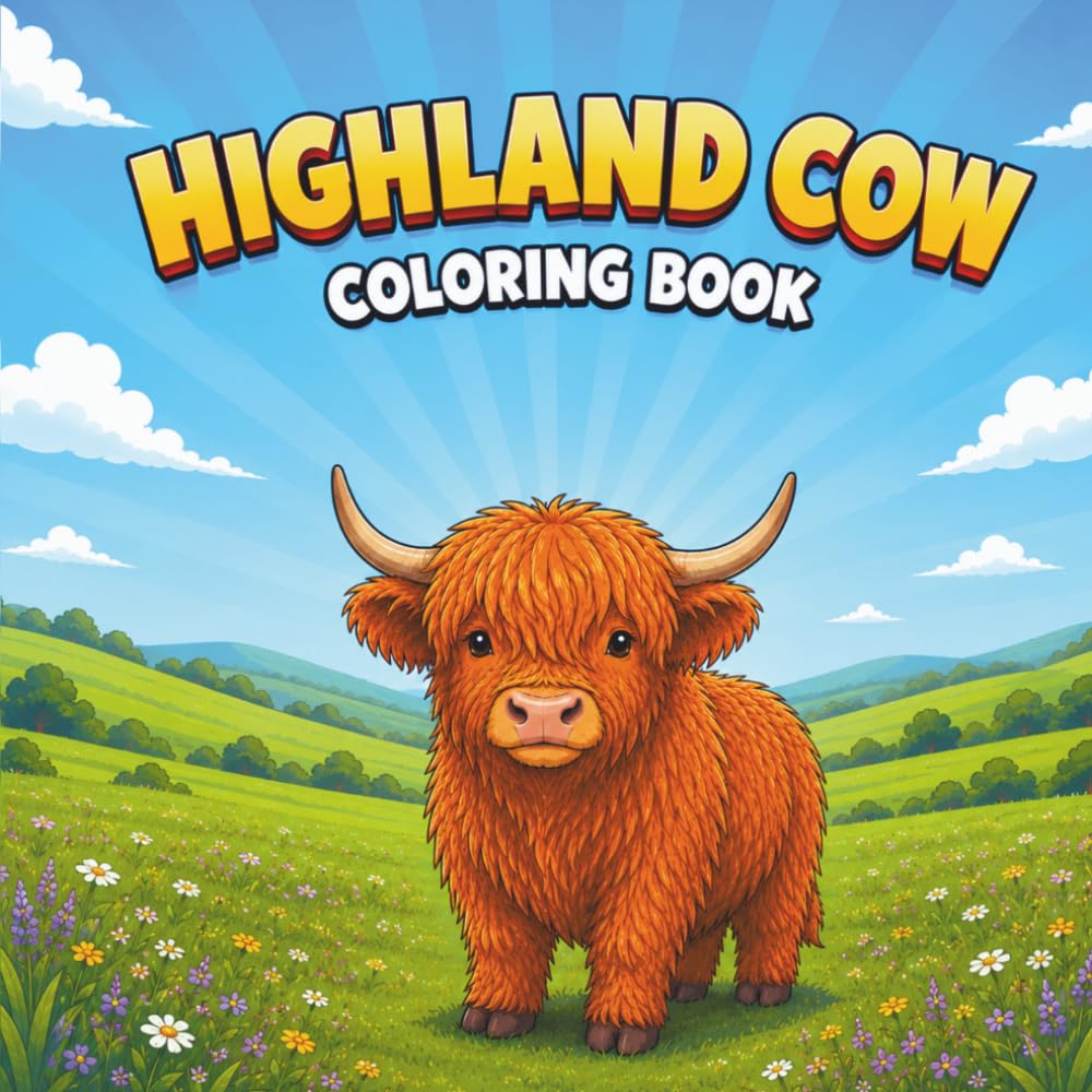 Highland Cow Coloring Book: 40 Easy and Fun Cute Scottish Highland Cattle Coloring Book For Kids & Adults, Perfect For Highland Cow Lovers
