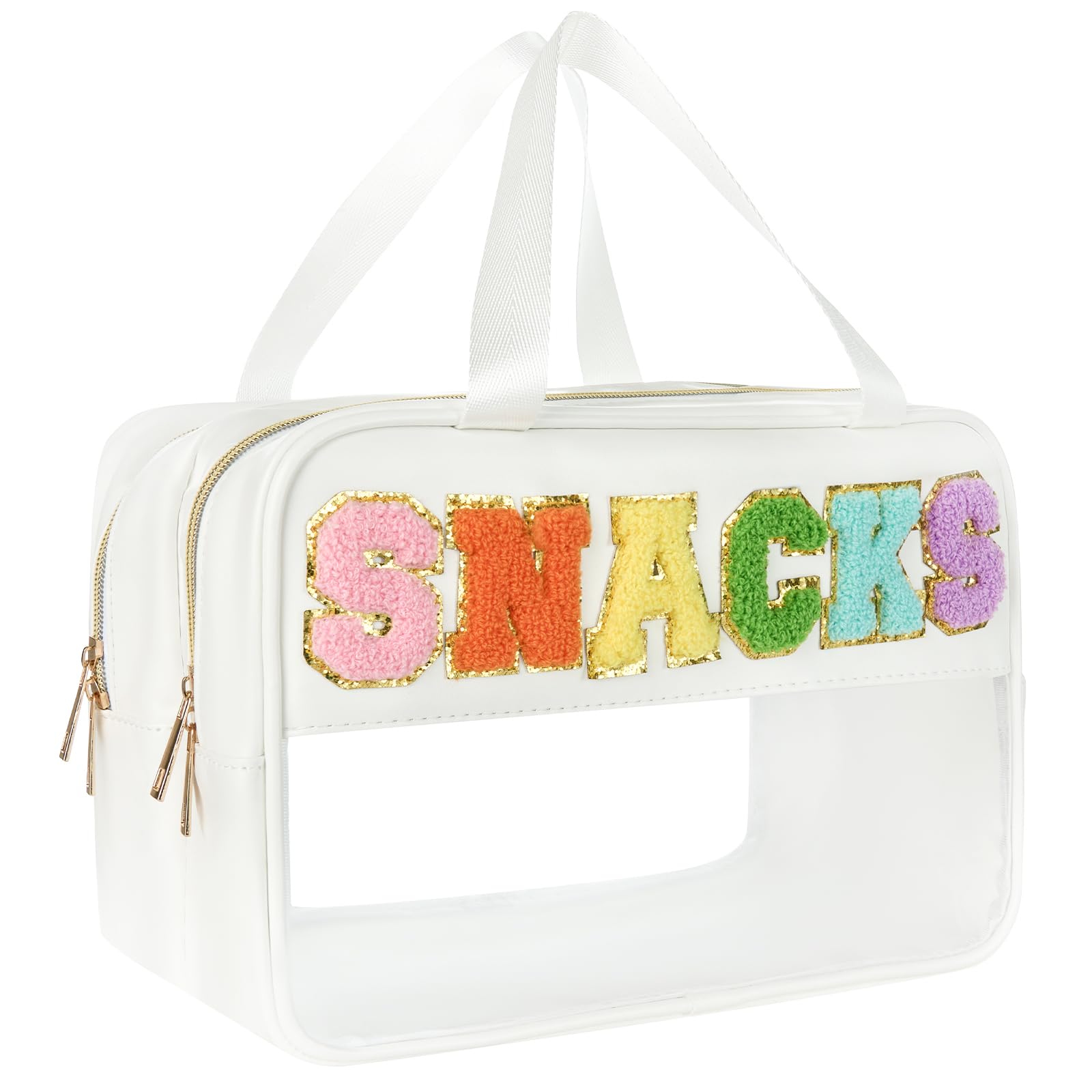Snack Bags for Travel Varsity Letter Pouch Clear Toiletry Bag Snacks Bag Pouch, Preppy Clear Cosmetic Bag, Large Travel Bags for Women