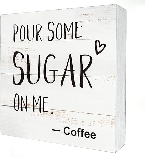 Cartel de madera de café para decoración del hogar, caja de madera rústica divertida con texto en inglés "Pour Some Sugar on Me", placa de bloque
