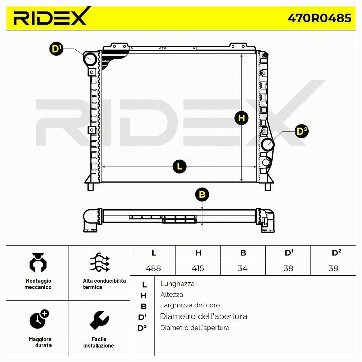 RIDEX 470R0485 Radiatore motore Compatibilità con ALFA ROMEO 75 162B