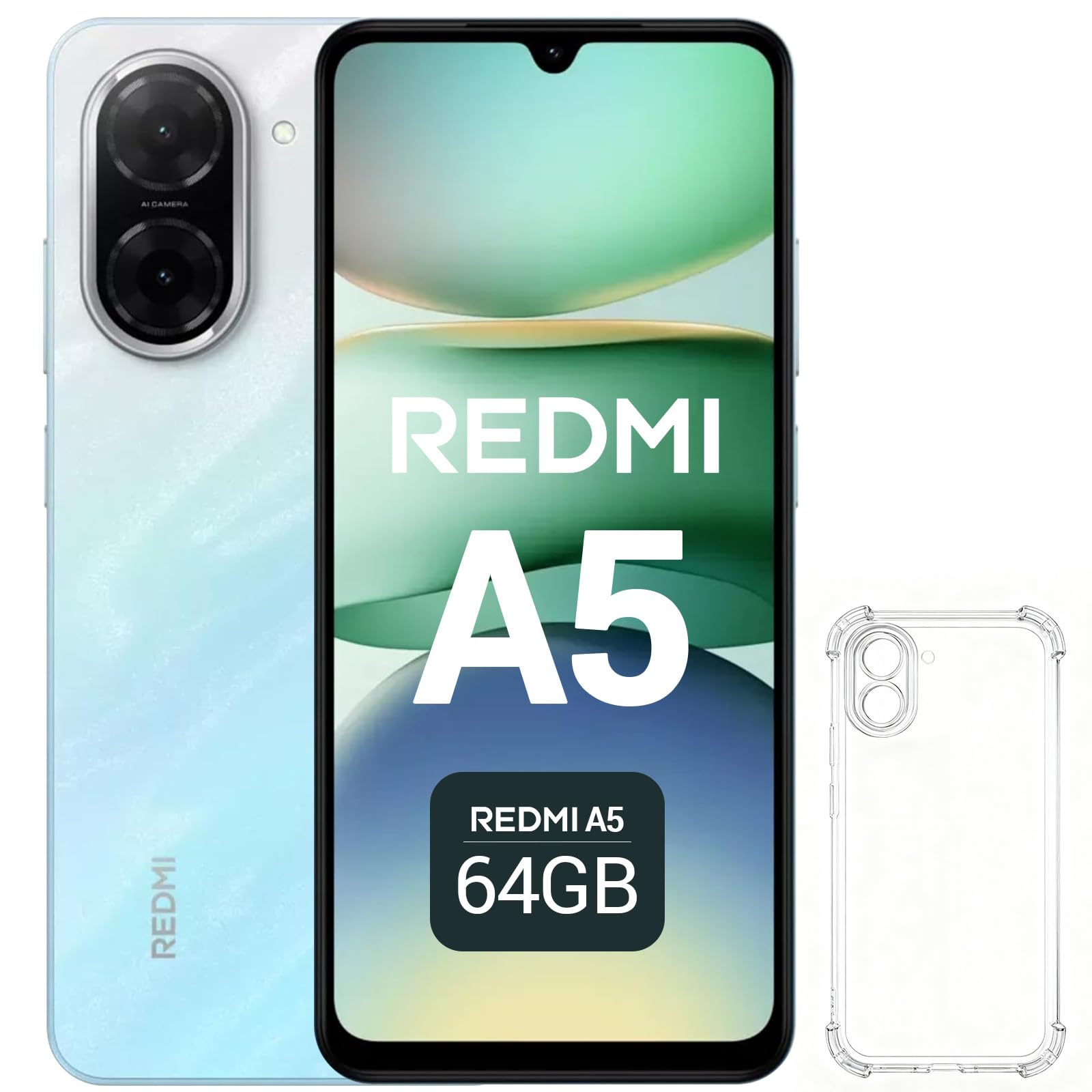 XIAOMI Redmi A5 Smartphone 6.88" HD+ 120Hz 3GB+64GB | Dual SIM 4G+ microSD | Batteria 5200mAh | Fotocamera 32MP | Senza Caricatore - Blu | Include Custodia Protettiva